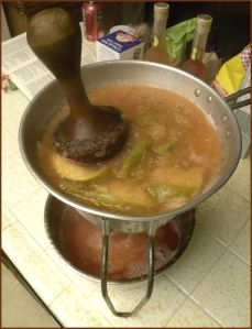 stewed fruit in colander