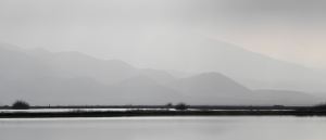 The hills east of San Jacinto Wildlife Area are shrounded in morning mist. Palm Springs is on the other side of the hills to the east.