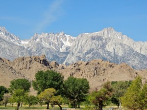View of Alabama Hills and Eastern Sierras from the visitor center south of Lone Pine