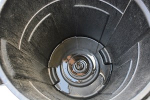 This tiny amount of water in the bottom of this container was from a mere mist. And yet I got measurable water in the bottom, because I set the containers under the eaves to capture runoff from the roof.