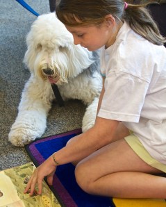 Allison reads to Finley. Mostly the dogs went to sleep while they were being read to. LOL.