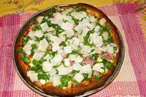 Finished White Pizza with Arugula and Prosciutto