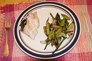I grilled a mix of asparagus, snow peas and onion in a grill basket, and that was our dinner.