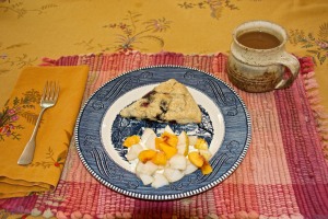 We had scones for breakfast along with fruit from our garden (Asian pears and the peach) on cottage cheese.