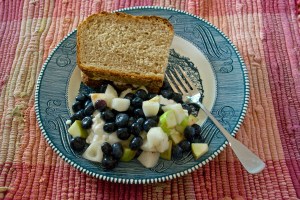 Some of those apples and pears mixed with blueberries go well on a pile of cottage cheese. Add a tuna sandwich on home baked sourdough bread and you have a Slow Food lunch.