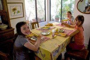 Allison, left, Megan, middle, and Lauren at the other end of the table.